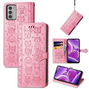 For Nokia G42 Cat and Dog Embossed Leather Phone Case(Pink)