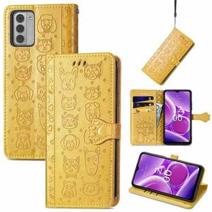 For Nokia G42 Cat and Dog Embossed Leather Phone Case(Yellow)