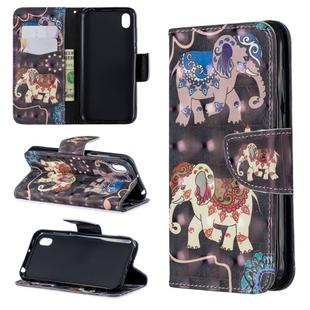 3D Colored Drawing Pattern Horizontal Flip Leather Case for Huawei Y7 / Y7 Prime 2019, with Holder & Card Slots & Wallet(Two Elephants)