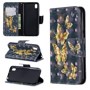3D Colored Drawing Pattern Horizontal Flip Leather Case for  Huawei Y7 / Y7 Prime 2019, with Holder & Card Slots & Wallet(Black Background Butterfly)