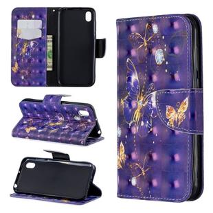 3D Colored Drawing Pattern Horizontal Flip Leather Case for  Huawei Y7 / Y7 Prime 2019, with Holder & Card Slots & Wallet(Purple Butterfly)