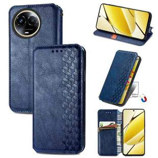 For Realme 11 5G Global Cubic Grid Pressed Magnetic Leather Phone Case(Blue)