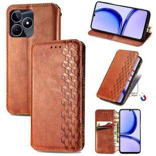 For Realme C53 Cubic Grid Pressed Magnetic Leather Phone Case(Brown)