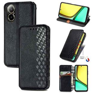 For  Realme C67 4G Cubic Grid Pressed Magnetic Leather Phone Case(Black)