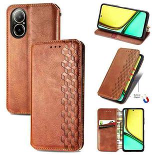 For  Realme C67 4G Cubic Grid Pressed Magnetic Leather Phone Case(Brown)