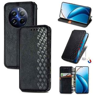 For Realme 12 Pro Cubic Grid Pressed Magnetic Leather Phone Case(Black)