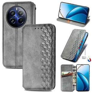 For Realme 12 Pro Cubic Grid Pressed Magnetic Leather Phone Case(Grey)