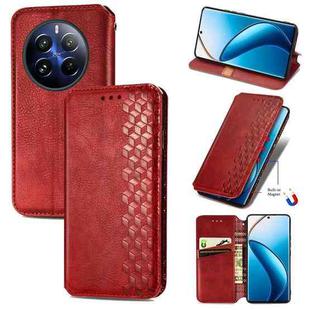 For Realme 12 Pro Cubic Grid Pressed Magnetic Leather Phone Case(Red)