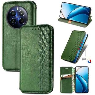 For Realme 12 Pro Cubic Grid Pressed Magnetic Leather Phone Case(Green)