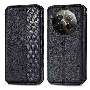 For Realme 12 Pro+ Cubic Grid Pressed Magnetic Leather Phone Case(Black)