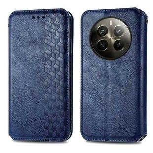 For Realme 12 Pro+ Cubic Grid Pressed Magnetic Leather Phone Case(Blue)