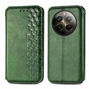 For Realme 12 Pro+ Cubic Grid Pressed Magnetic Leather Phone Case(Green)