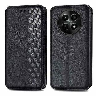 For Realme 12 Cubic Grid Pressed Magnetic Leather Phone Case(Black)