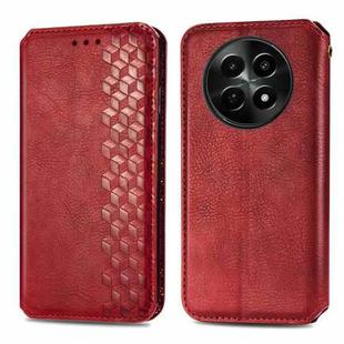 For Realme 12 Cubic Grid Pressed Magnetic Leather Phone Case(Red)
