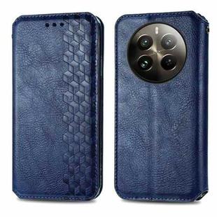 For  Realme 12+ Cubic Grid Pressed Magnetic Leather Phone Case(Blue)