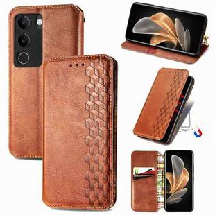 For vivo S17 Cubic Grid Pressed Magnetic Leather Phone Case(Brown)