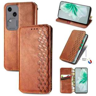 For vivo S18 Cubic Grid Pressed Magnetic Leather Phone Case(Brown)