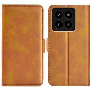 For Xiaomi 14 Pro Dual-side Magnetic Buckle Horizontal Flip Leather Phone Case(Yellow)