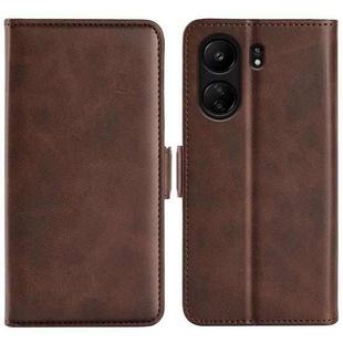 For Xiaomi Redmi 13C 4G Dual-side Magnetic Buckle Horizontal Flip Leather Phone Case(Brown)