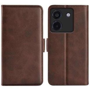 For Xiaomi Poco M7 Pro 5G Dual-side Magnetic Buckle Horizontal Flip Leather Phone Case(Brown)