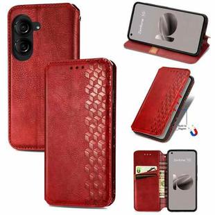 For  ASUS Zenfone 10 Cubic Grid Pressed Magnetic Leather Phone Case(Red)