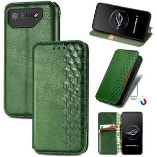 For ASUS ROG Phone 7 Cubic Grid Pressed Magnetic Leather Phone Case(Green)