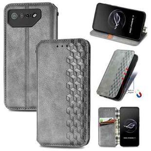 For ASUS ROG Phone 7 Cubic Grid Pressed Magnetic Leather Phone Case(Grey)