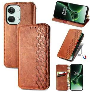 For OnePlus Nord 3 Cubic Grid Pressed Magnetic Leather Phone Case(Brown)