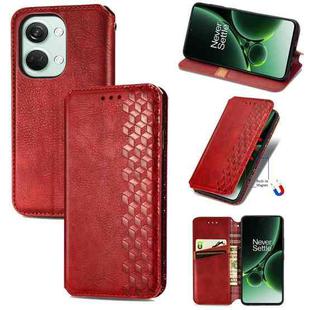For OnePlus Nord 3 Cubic Grid Pressed Magnetic Leather Phone Case(Red)