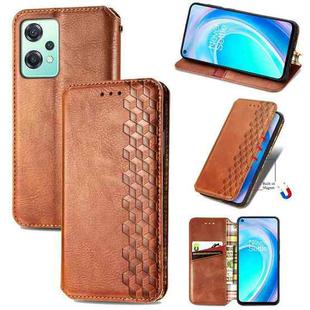 For OnePlus Nord CE 2 Lite 5G Cubic Grid Pressed Magnetic Leather Phone Case(Brown)