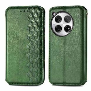 For OnePlus 12 Cubic Grid Pressed Magnetic Leather Phone Case(Green)