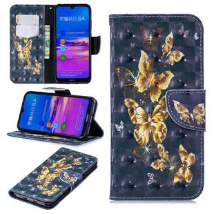 3D Colored Drawing Pattern Horizontal Flip Leather Case for Huawei Honor 8A, with Holder & Card Slots & Wallet(Black Background Butterfly)