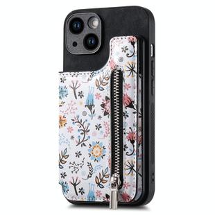 For iPhone 14 Plus Retro Painted Zipper Wallet Back Phone Case(Black)