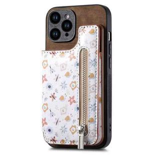 For iPhone 14 Pro Max Retro Painted Zipper Wallet Back Phone Case(Brown)