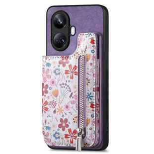 For Realme 10 Pro+ Retro Painted Zipper Wallet Back Phone Case(Purple)