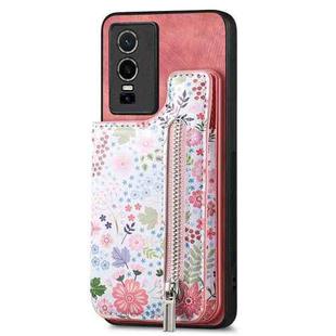 For vivo Y76 5G Retro Painted Zipper Wallet Back Phone Case(Pink)