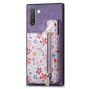 For Samsung Galaxy Note10 Retro Painted Zipper Wallet Back Phone Case(Purple)