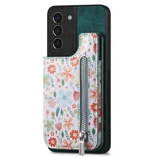 For Samsung Galaxy S21+ 5G Retro Painted Zipper Wallet Back Phone Case(Green)