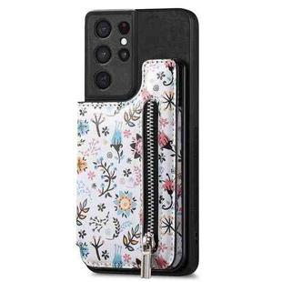 For Samsung Galaxy S21 Ultra 5G Retro Painted Zipper Wallet Back Phone Case(Black)
