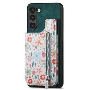 For Samsung Galaxy S23+ 5G Retro Painted Zipper Wallet Back Phone Case(Green)