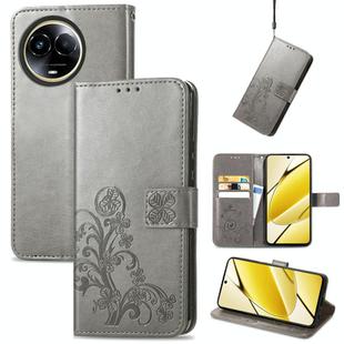 For Realme 11 5G Global Four-leaf Clasp Embossed Buckle Leather Phone Case(Grey)