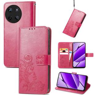 For Realme 11 4G Global Four-leaf Clasp Embossed Buckle Leather Phone Case(Red)