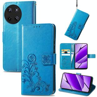 For Realme 11 4G Global Four-leaf Clasp Embossed Buckle Leather Phone Case(Blue)