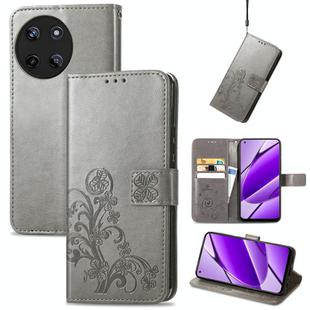 For Realme 11 4G Global Four-leaf Clasp Embossed Buckle Leather Phone Case(Grey)