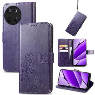 For Realme 11 4G Global Four-leaf Clasp Embossed Buckle Leather Phone Case(Purple)