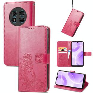 For Ulefone Note 15 Four-leaf Clasp Embossed Buckle Leather Phone Case(Red)