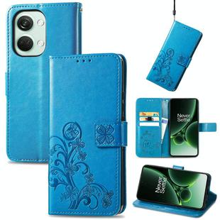 For OnePlus Nord 3 Four-leaf Clasp Embossed Buckle Leather Phone Case(Blue)