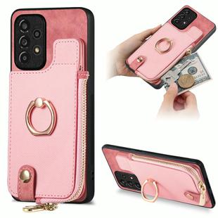 For Samsung Galaxy A13 4G Cross Leather Ring Vertical Zipper Wallet Back Phone Case(Pink)