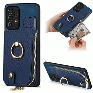 For Samsung Galaxy A23 Cross Leather Ring Vertical Zipper Wallet Back Phone Case(Blue)