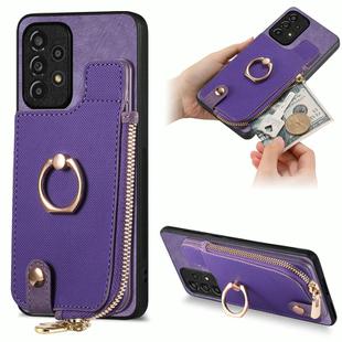 For Samsung Galaxy A23 Cross Leather Ring Vertical Zipper Wallet Back Phone Case(Purple)